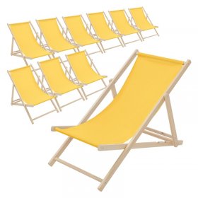 10er Set Liegestuhl klappbar Gelb Holz verstellbare Rückenlehne bis 120 kg Sonnenliege Gartenliege Strandliege