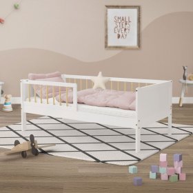 Kinderbett 70x140 cm mit Lattenrost und Rausfallschutz Weiß/Natur Kiefernholz ML-Design Kinderbett 70x140 cm mit Lattenrost und Rausfallschutz Weiß/Natur Kiefernholz ML-Design