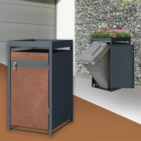 Mülltonnenbox mit Pflanzdach 1er bis 240L 68x80x124 cm aus Stahl in Rostoptik ML-Design