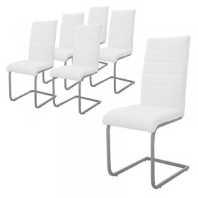 6er Set Esszimmerstuhl Freischwinger mit Rückenlehne Weiß Kunsterlederbezug ML-Design 6er Set Esszimmerstuhl Freischwinger mit Rückenlehne Weiß Kunsterlederbezug ML-Design