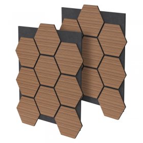 2er Set Akustikpaneele für 1m² Teak Wandpaneele Hexagon Schallabsorber Schalldämmung ML-Design