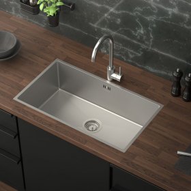 Einbauspüle 70x40 cm Silber mit Ablaufgarnitur und Überlauf aus Edelstahl ML-Design