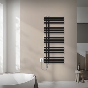 Badheizkörper Mittelanschluss 500x1200 mm Schwarz matt mit Heizstab 1200W LuxeBath