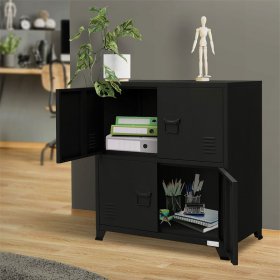 Büroschrank mit zwei Ebenen Magnetverschluss 75x40x80,5 cm Schwarz aus Stahl ML-Design
