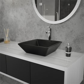 Waschbecken Quadratisch ohne Überlauf 41x41x12 cm Schwarz aus Keramik LuxeBath
