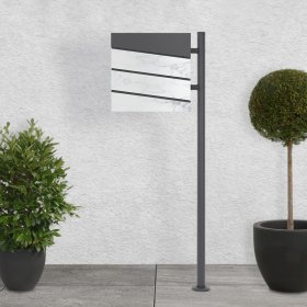 Standbriefkasten mit Zeitungsfach 37x37x11 cm Anthrazit/Weiß-Marmoroptik aus Stahl ML-Design, Modernes Diagonales Design, Standhöhe 120 cm Anthrazit