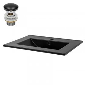 Waschbecken inkl. Ablaufgarnitur Schwarz mit Überlauf 61,5x47x17,5 cm Schwarz matt aus Keramik LuxeBath Waschbecken inkl. Ablaufgarnitur Schwarz mit Überlauf 61,5x47x17,5 cm Schwarz matt aus Keramik LuxeBath