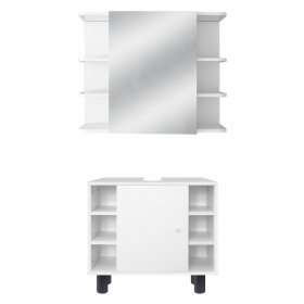 Badmöbel Set 2-Teilig modernen Stil Weiß aus Holz ML-Design