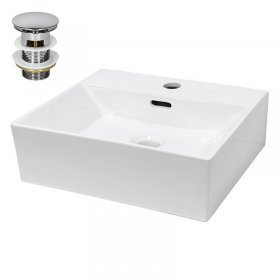 Waschbecken inkl. Ablaufgarnitur Silber mit Überlauf 41,5x36x13 cm Weiß aus Keramik LuxeBath Waschbecken inkl. Ablaufgarnitur Silber mit Überlauf 41,5x36x13 cm Weiß aus Keramik LuxeBath