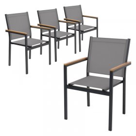 Gartenstühle 4er Set mit Armlehnen Dunkelgrau aus Textilene, Balkonstuhl mit Aluminiumgestell ML-Design