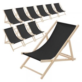 10er Set Liegestuhl klappbar Schwarz Holz verstellbare Rückenlehne bis 120 kg Sonnenliege Gartenliege Strandliege