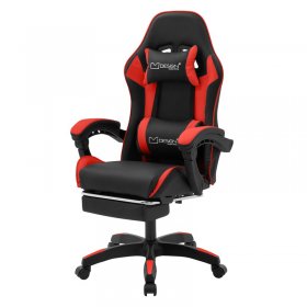 Gaming Stuhl mit Fußstütze und Armlehne Schwarz-Rot, aus Kunstleder ML-Design