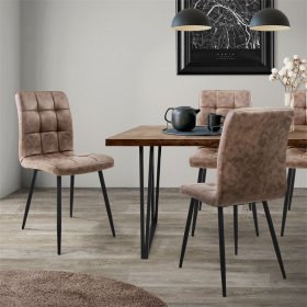 Esszimmerstuhl 4er Set Große Quadrat Steppung Braun Kunstlederbezug mit Metallbeinen inkl. Montagematerial ML-Design