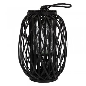 Riedlaterne mit Henkel 40x Ø26 cm Schwarz aus umweltfreundlichem Rattan