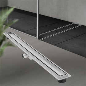 Edelstahl Duschrinne befliesbar 100 cm und Siphon Komplettset Silber flach LuxeBath