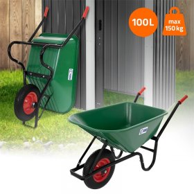Schubkarre Kunststoff 100 Liter bis 150kg Grün mit Luftreifen und Metallfelge