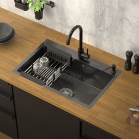 Einbauspüle 68x45 cm Anthrazit mit Ablaufgarnitur und Seifenspender Küchenspüle aus Edelstahl ML-Design Einbauspüle 68x45 cm Anthrazit mit Ablaufgarnitur und Seifenspender Küchenspüle aus Edelstahl ML-Design