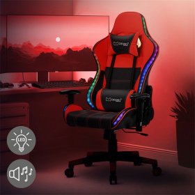 Gamingstuhl mit RGB Beleuchtung & Bluetoothboxen Schwarz/Rot aus Kunstleder ML-Design Gamingstuhl mit RGB Beleuchtung & Bluetoothboxen Schwarz/Rot aus Kunstleder ML-Design