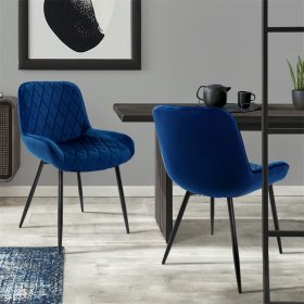 Esszimmerstuhl mit Rauten Steppung 2er Set Dunkelblau Samtbezug mit Metallbeinen inkl. Montagematerial ML-Design