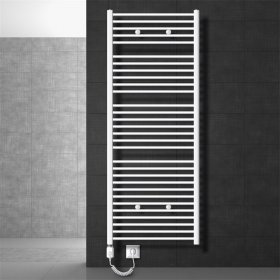 Elektrischer Badheizkörper mit Heizstab 900W 750x1800 mm Weiß gebogen Seitenanschluss LuxeBath