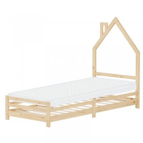 Kinderbett Haus 90x200 cm Natur mit Matratze H:10cm Holzbett für Kinder mit Lattenrost Schornstein Design ML-Design Kinderbett Haus 90x200 cm Natur mit Matratze H:10cm Holzbett für Kinder mit Lattenrost Schornstein Design ML-Design