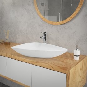Waschbecken Dreieckig ohne Überlauf 69x46x13 cm Weiß aus Keramik LuxeBath Waschbecken Dreieckig ohne Überlauf 69x46x13 cm Weiß aus Keramik LuxeBath