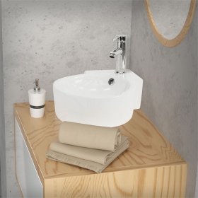 Waschbecken Rundform mit Überlauf 45x36x13 cm Weiß aus Keramik LuxeBath