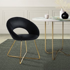 Esszimmerstuhl mit runder offener Rückenlehne Schwarz aus Samt mit goldenen Metallbeinen ML-Design Esszimmerstuhl mit runder offener Rückenlehne Schwarz aus Samt mit goldenen Metallbeinen ML-Design