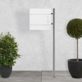 Standbriefkasten mit Zeitungsfach 37 cm Weiß inkl. Ständer 120 cm hoch Silber Briefkasten freistehend Standbriefkasten mit Zeitungsfach 37 cm Weiß inkl. Ständer 120 cm hoch Silber Briefkasten freistehend