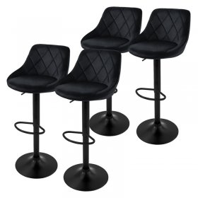 4er Set Barhocker Schwarz Samtbezug mit Rückenlehne und Fußstütze höhenverstellbar 62-82cm ML-Design