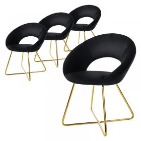 4er Set Esszimmerstuhl mit runder offener Rückenlehne Schwarz aus Samt mit goldenen Metallbeinen ML-Design