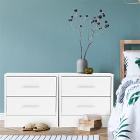 2er Set Nachttisch mit zwei Schubladen 38x37x34 cm Weiß aus Spannplatte ML-Design