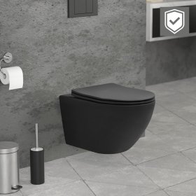 Wand-WC Hänge Toilette aus Keramik Matt Schwarz 54 cm lang Spülrandlos mit Nanoversiegelung & Softclose Luxebath