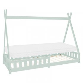 Kinderbett Tipi 90x200 cm Minze aus Kiefernholz inkl. Matratze H-10cm Rausfallschutz und Lattenrost ML-Design