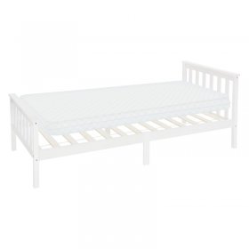 Bettgestell Einzelbett 90x200cm aus Kiefernholz in Weiß Lattenrost & Matratze H-10cm ML-Design