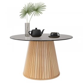 Couchtisch mit Glasplatte Ø80x50 cm Holz-Optik Braun Runder Wohnzimmertisch ML-Design Couchtisch mit Glasplatte Ø80x50 cm Holz-Optik Braun Runder Wohnzimmertisch ML-Design