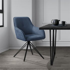 Esszimmerstuhl drehbar Blau aus Textil Webstoff Küchenstuhl mit Rücken- und Armlehne ML-Design