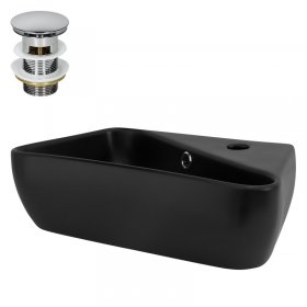 Waschbecken inkl. Ablaufgarnitur Silber mit Überlauf 45x27x13 cm Schwarz aus Keramik LuxeBath Waschbecken inkl. Ablaufgarnitur Silber mit Überlauf 45x27x13 cm Schwarz aus Keramik LuxeBath