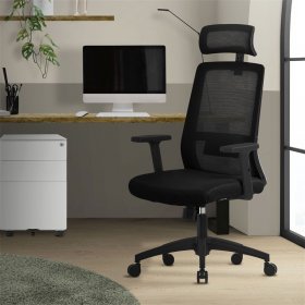 Ergonomischer Bürostuhl Schwarz Netzgewebe mit verstellbaren Armlehnen und Kopfstütze ML-Design