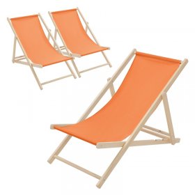 3er Set Liegestuhl klappbar Orange Holz verstellbare Rückenlehne bis 120 kg Sonnenliege Gartenliege Strandliege