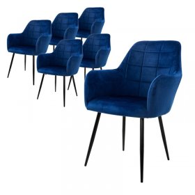 Esszimmerstuhl 6er Set Quadrat Steppung mit Rücken- und Armlehnen Dunkelblau Küchenstuhl mit Microfaser-Samtbezug ML-Design Esszimmerstuhl 6er Set Quadrat Steppung mit Rücken- und Armlehnen Dunkelblau Küchenstuhl mit Microfaser-Samtbezug ML-Design