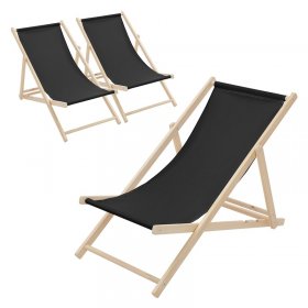 3er Set Liegestuhl klappbar Schwarz Holz verstellbare Rückenlehne bis 120 kg Sonnenliege Gartenliege Strandliege