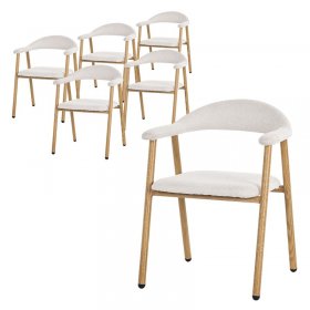 Esszimmerstühle 6er Set mit Armlehne, Rückenlehne & Webstruktur, Beige, Wohnzimmerstühle Küchenstühle Polsterstühle ML-Design
