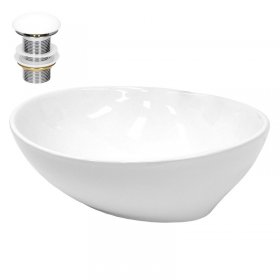 Waschbecken inkl. Ablaufgarnitur Weiß ohne Überlauf 41x33x14,2 cm Weiß aus Keramik LuxeBath