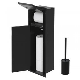 Unterputz-Schrankmodul mit Toilettenbürste, 60x20x14 cm, Schwarz matt, Edelstahl, WC Wandnische LuxeBath