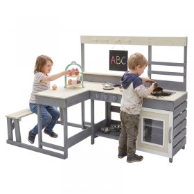 Kinderküche aus Tannenholz massiv, Spielküche mit Tisch, Sitzbank, Tafel & Küchenzubehör, Outdoor, Wetterfeste Matschküche Joyz Kinderküche aus Tannenholz massiv, Spielküche mit Tisch, Sitzbank, Tafel & Küchenzubehör, Outdoor, Wetterfeste Matschküche Joyz