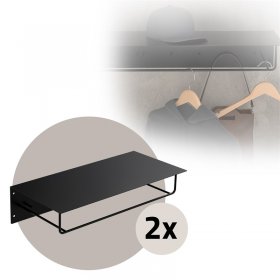 2er Set Kleiderstange Garderobe Wandmontage mit Ablage 60 x 30 x 15 cm Schwarz aus Metall ML-Design