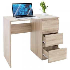 Schreibtisch mit drei Schubladen 90x76x50 cm Sonoma-Eiche aus Holz ML-Design