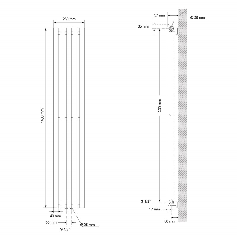 Badheizkörper Stella 260x1400 mm Weiß