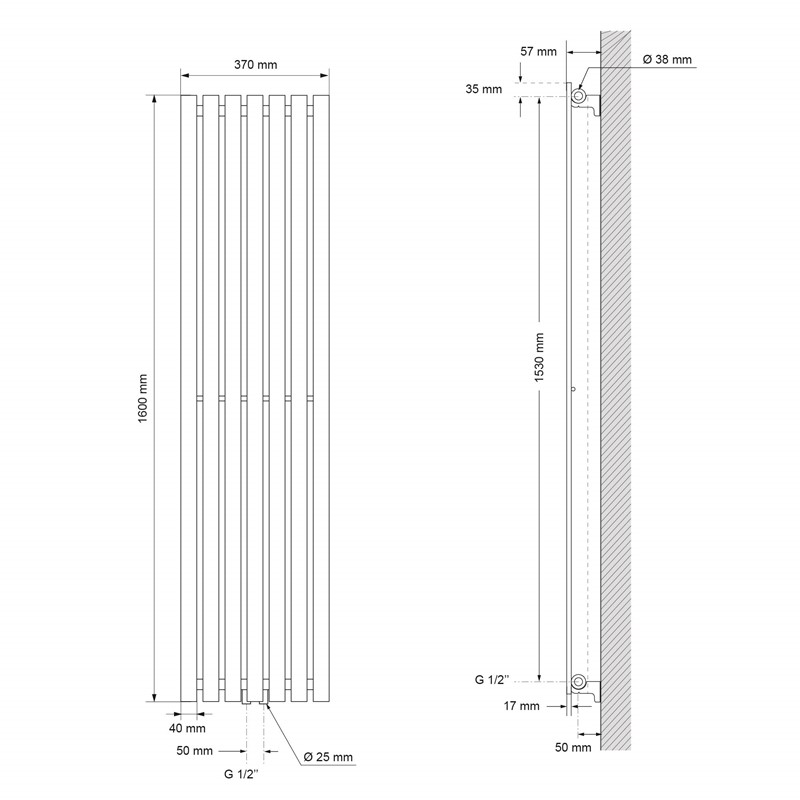 Badheizkörper Stella 370x1600 mm Weiß